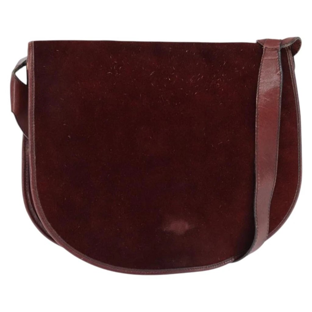 Balenciaga Shoulder Bag Suede Leather Bordeaux Gold Auth Bs30414